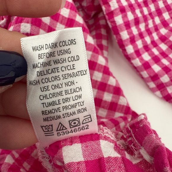 Woman Within Top Women 3X Pink Gingham Cottage Embroidered 3/4 Sleeves Square - Picture 10 of 13